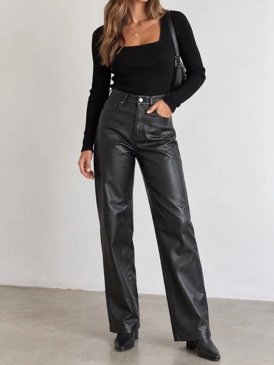 Aritzia Pants - Aritzia Wilfred The Melina Black Faux Leather Stright-Leg Pants